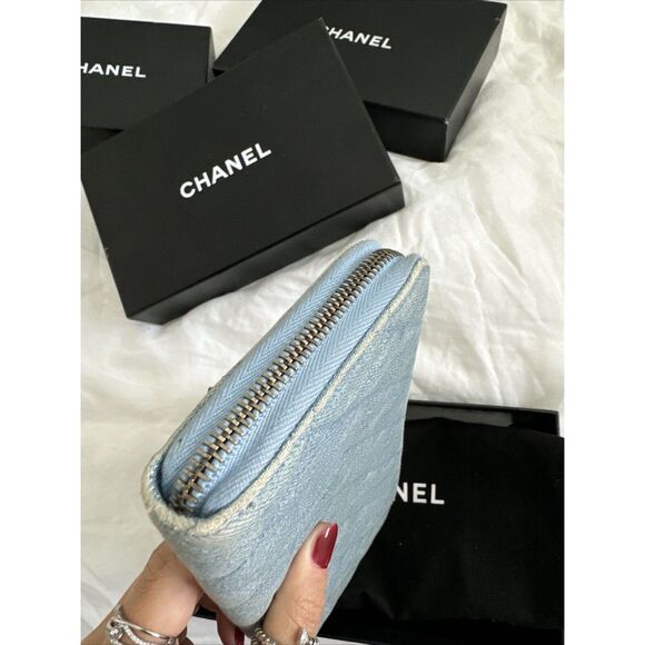 CHANEL Denim Quilted Zip Around Wallet W/Box & Dust Bag - Picture 6 of 16